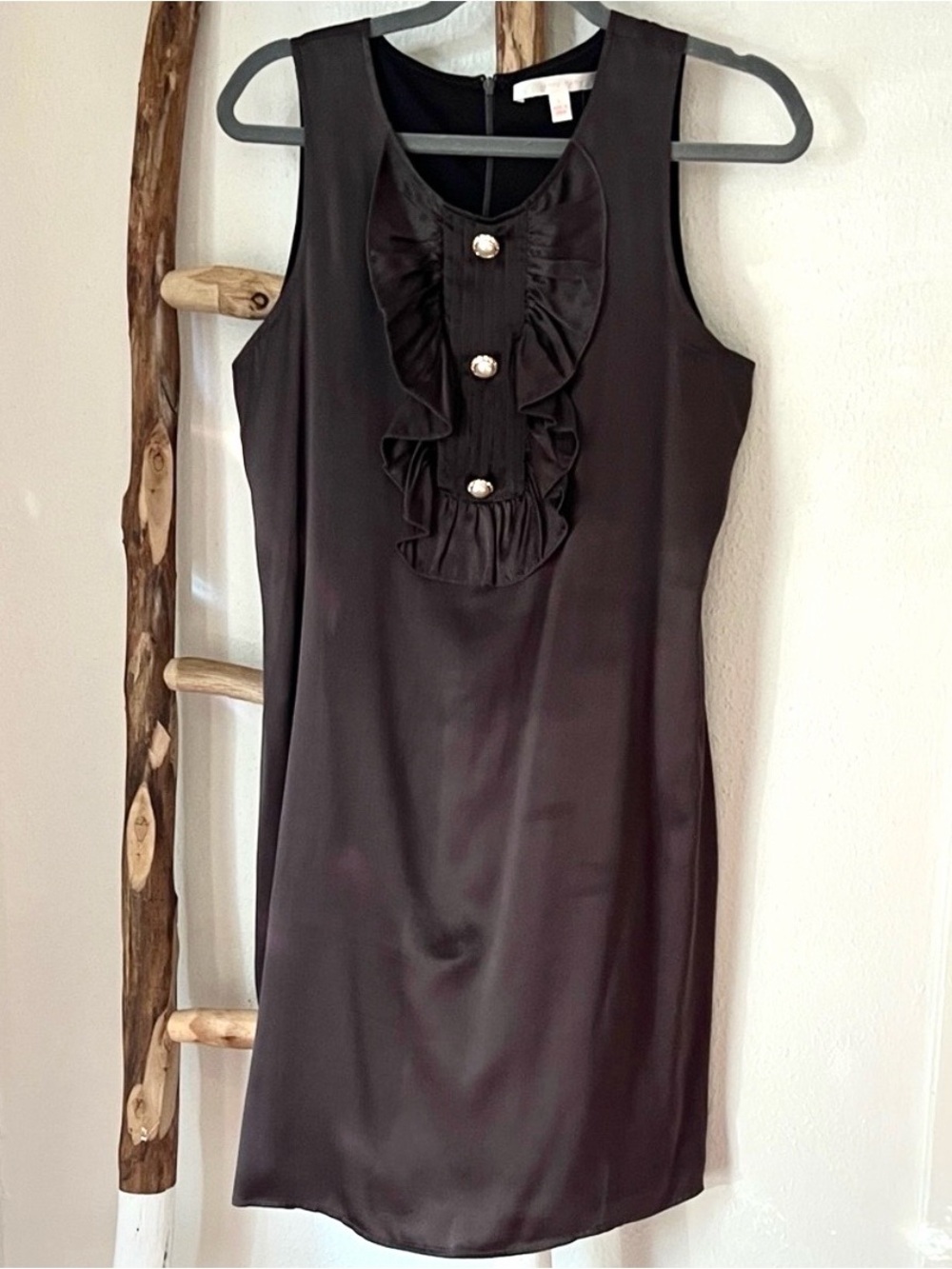Jenny Han Chocolate Brown Ruffle Dress with Pearl Button Accents - Large